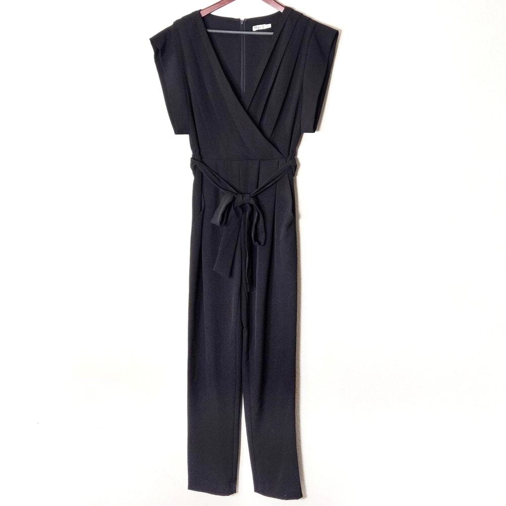 Eliza J Black Wrap Front Straight Leg Jumpsuit Size 4 Minimalist Cocktail